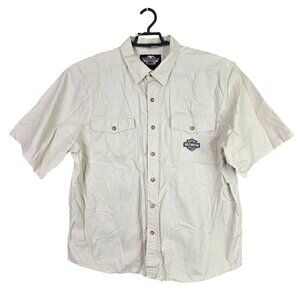 Mens Harley-Davidson Beige Button Up Shirt Short Sleeve 100% Cotton Size 2XL